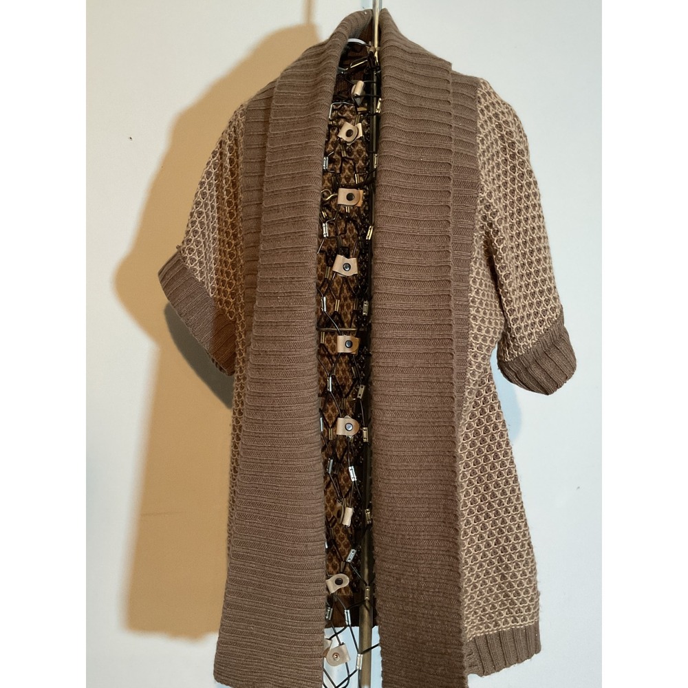 St. Johns Bay Brown Honeycomb Knit Open Front, Collar Short Sleeve Cardigan M